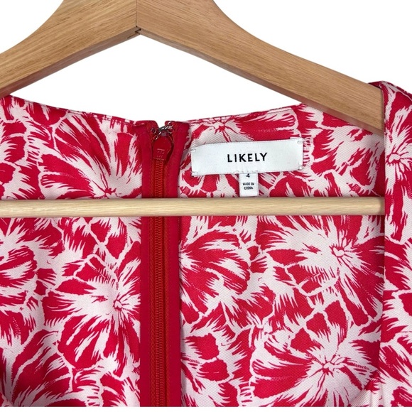 LIKELY AVRA BITTERSWEET & WHITE FLORAL SMOCK WAIST PUFF SLEEVE V NECK MIDI DRESS - Picture 13 of 15